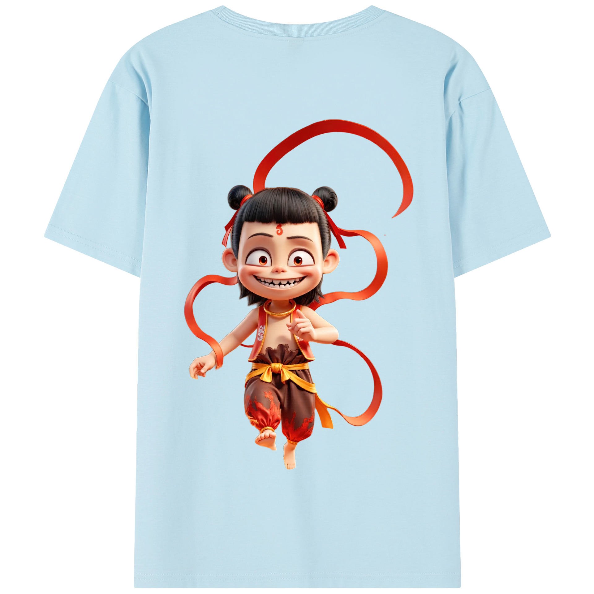 （画像用） Ne Zha 2 ナタ 魔童の大暴れ 綿100％半袖Tシャツ（背面プリント）